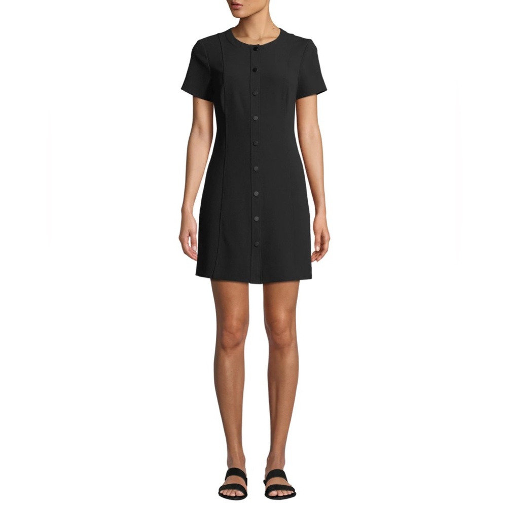 Theory Easy Snap Front Shift Dress in Black Size Medium